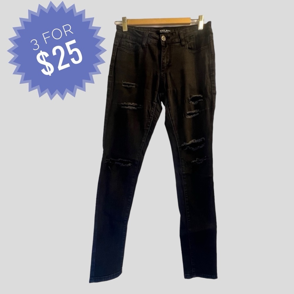 Sale Wax Jean Los Angeles Jeans Distressed Jeans Black Size 7